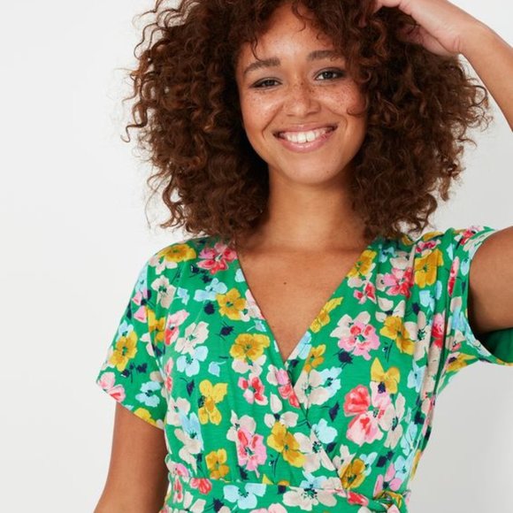 Joules Riley Print Jersey Wrap Dress in Green Floral 6 - Picture 4 of 5